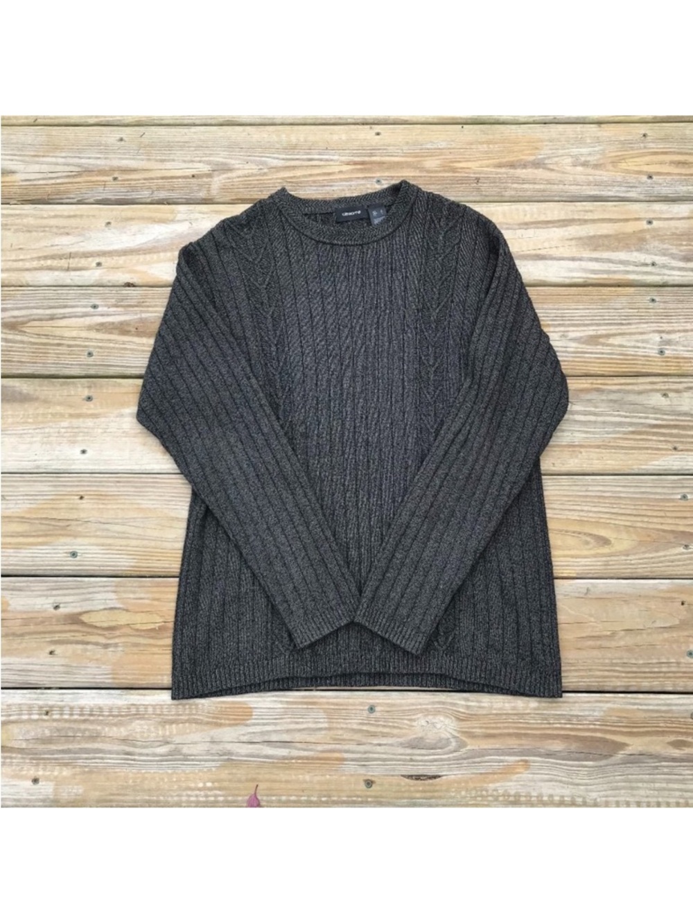 Men's Claiborne Cable Knit Charcoal Crewneck Sweater